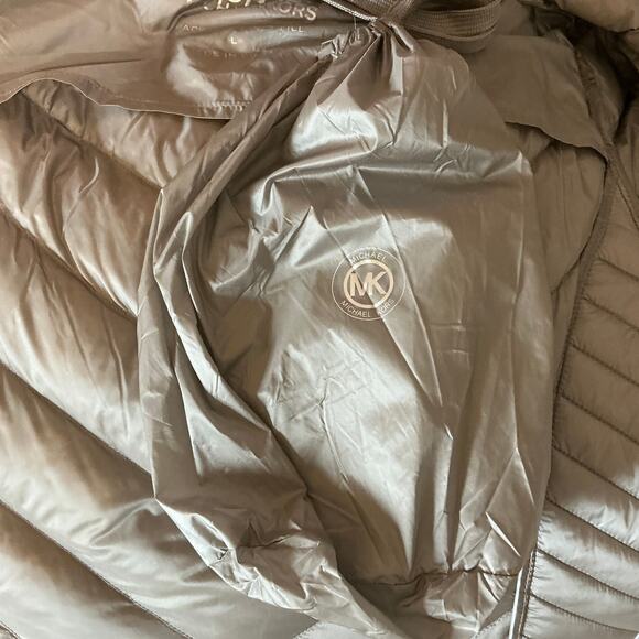 Michael Kors Quilted Puffer Coat Size Large Gray Mid Length Packable Jacket - Picture 9 of 11